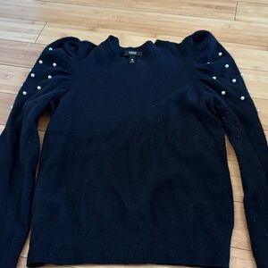 Aqua Cashmere Black Sweater with Pearl Embellished Sleeves